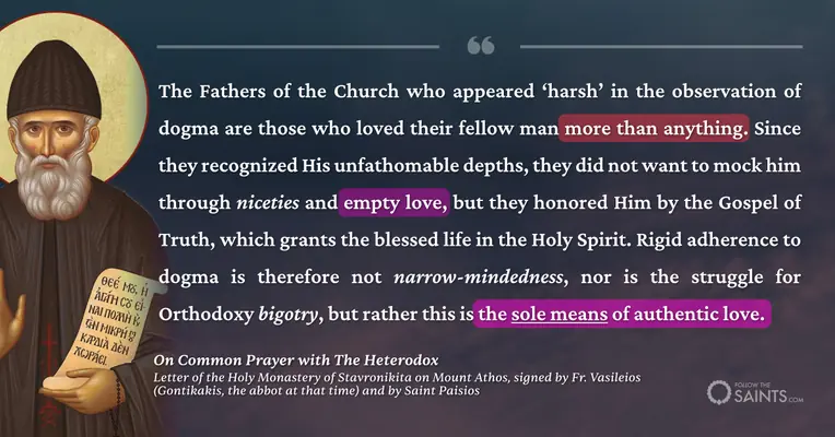 Dogma is the sole means of authentic love - Letter of the Holy Monastery of Stavronikita on Mount Athos, signed by Fr. Vasileios Gontikakis (the abbot at that time) and by Saint Paisios
